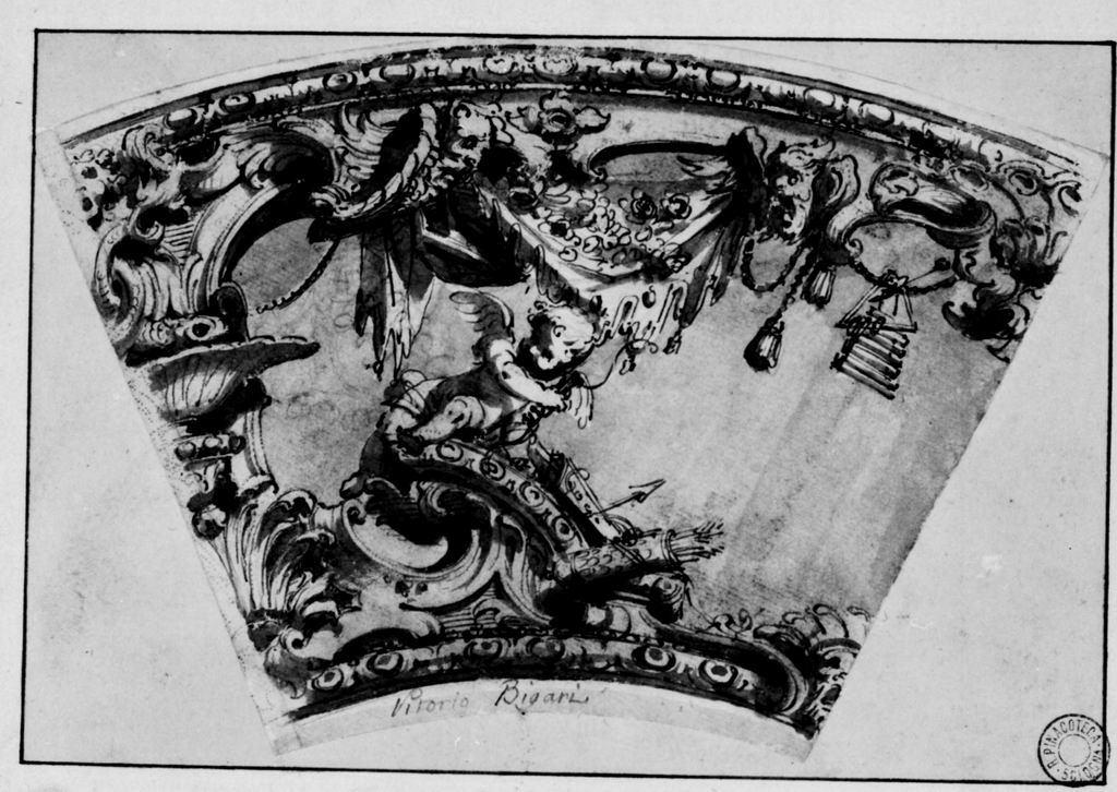 Amorino e motivi decorativi (disegno) di Bigari Vittorio Maria (sec. XVIII)