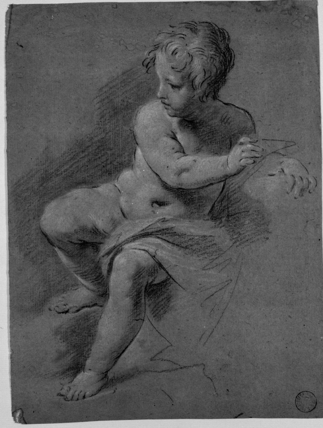 Fanciullo seduto volto verso sinistra (disegno) di Bigari Vittorio Maria (sec. XVIII)