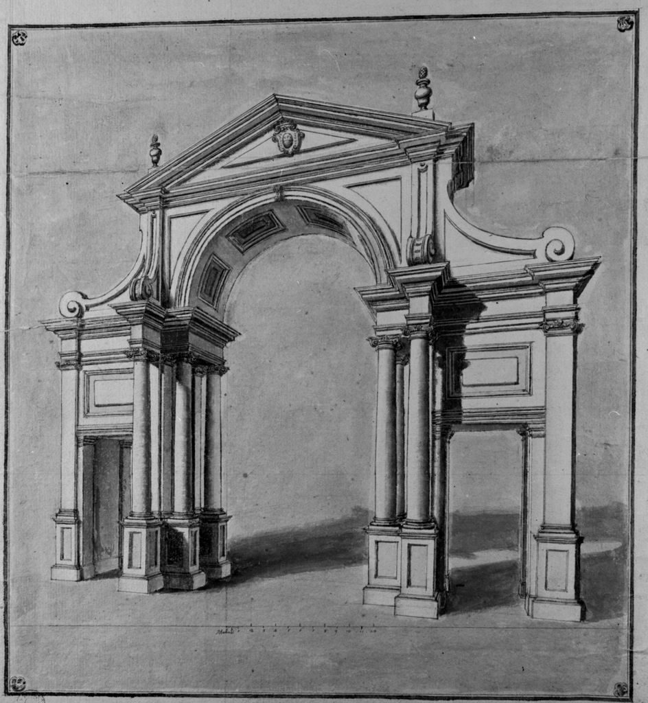 Portale con colonne a arco a tutto sesto (disegno) di Alberoni Marco (sec. XVIII)