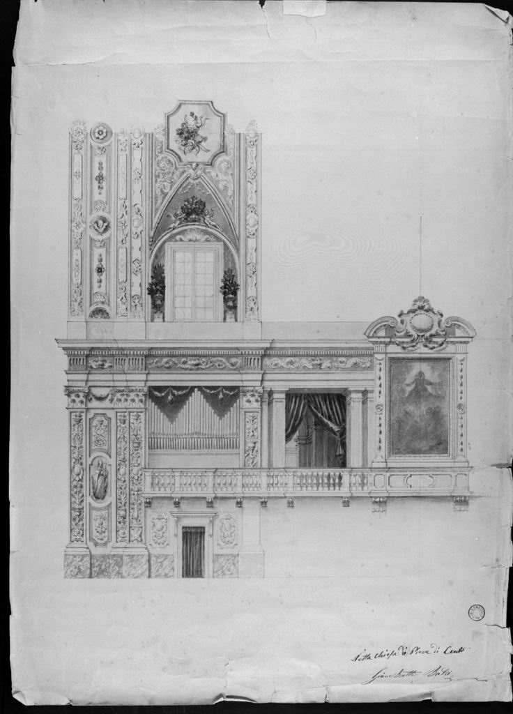 Organo a canne e motivi decorativi (disegno) di Baldi Giovan Battista (sec. XIX)