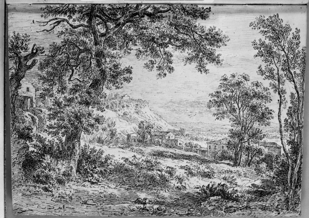 paesaggio (disegno, elemento d'insieme) di Campedelli Ottavio (metà sec. XIX)
