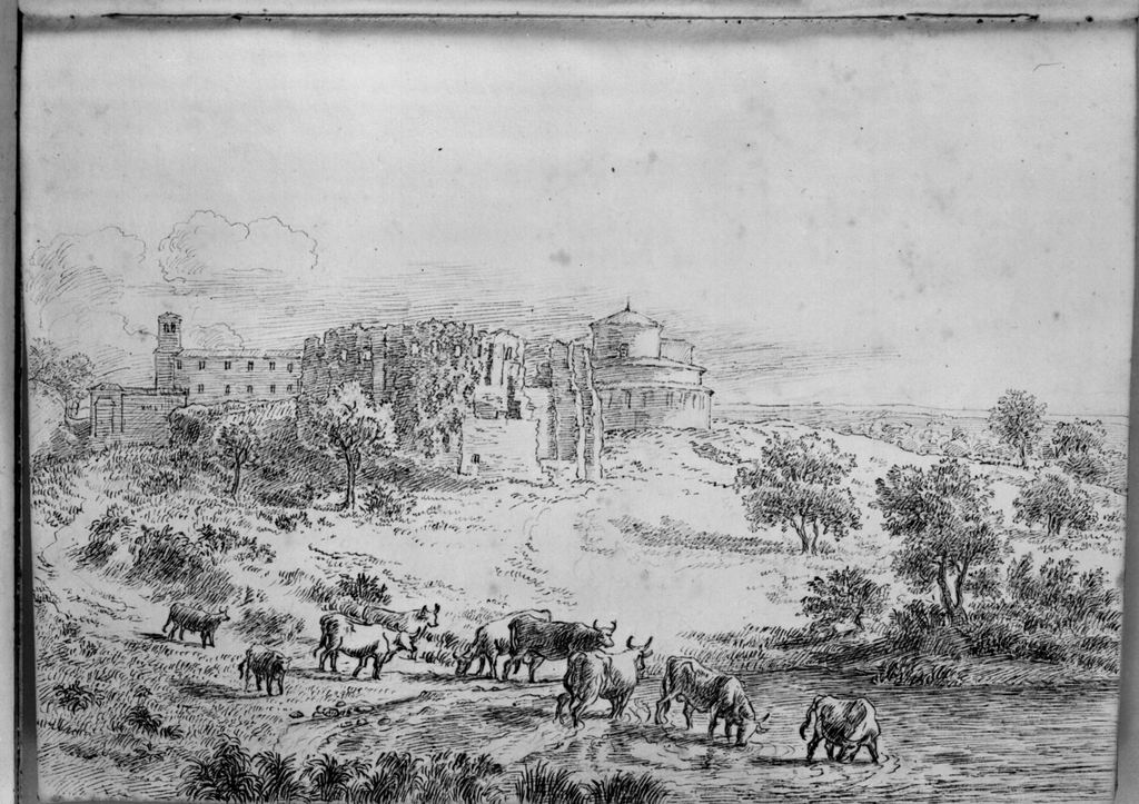 paesaggio campestre (disegno, elemento d'insieme) di Campedelli Ottavio (metà sec. XIX)