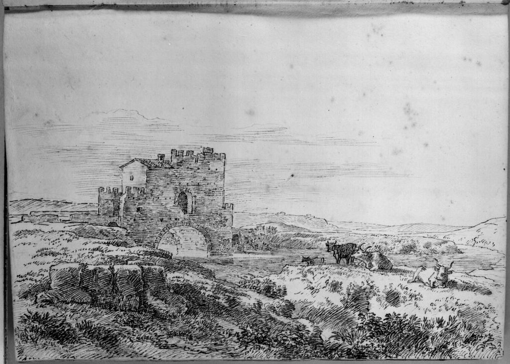 paesaggio campestre (disegno, elemento d'insieme) di Campedelli Ottavio (metà sec. XIX)