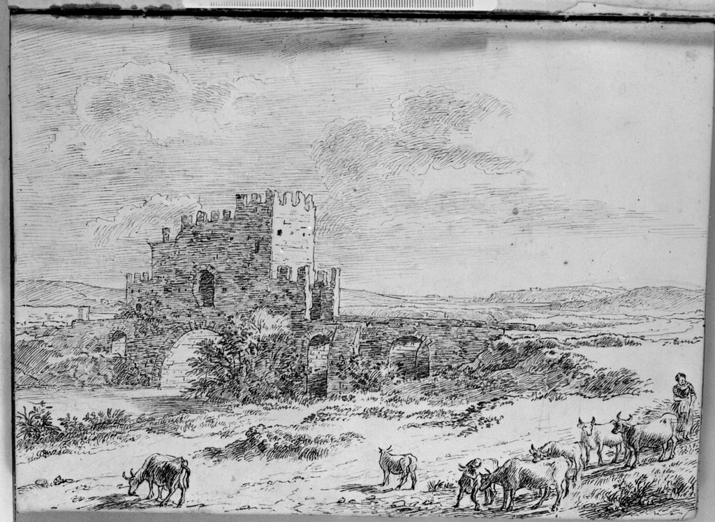 paesaggio campestre (disegno, elemento d'insieme) di Campedelli Ottavio (metà sec. XIX)