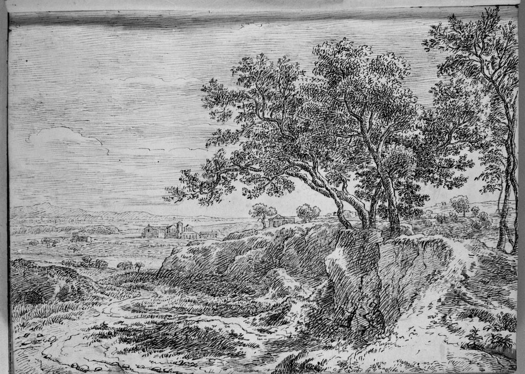 paesaggio rurale (disegno, elemento d'insieme) di Campedelli Ottavio (metà sec. XIX)