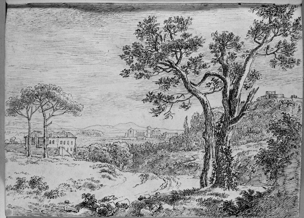 paesaggio (disegno, elemento d'insieme) di Campedelli Ottavio (metà sec. XIX)