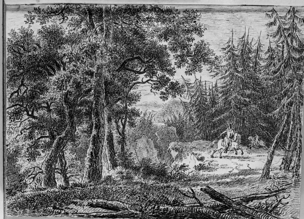 paesaggio montano (disegno, elemento d'insieme) di Campedelli Ottavio (metà sec. XIX)