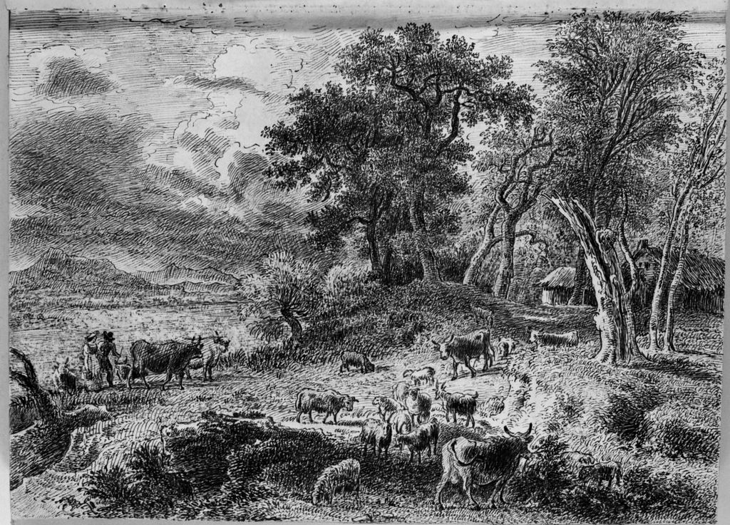 paesaggio rurale (disegno, elemento d'insieme) di Campedelli Ottavio (metà sec. XIX)