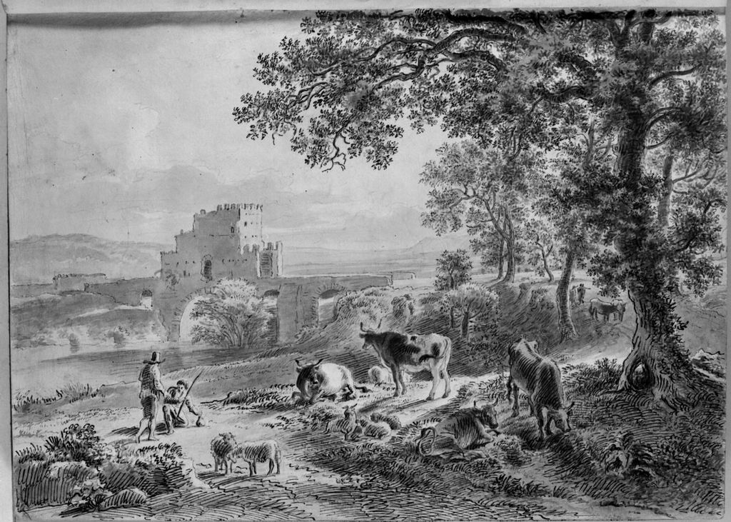 paesaggio rurale (disegno, elemento d'insieme) di Campedelli Ottavio (metà sec. XIX)