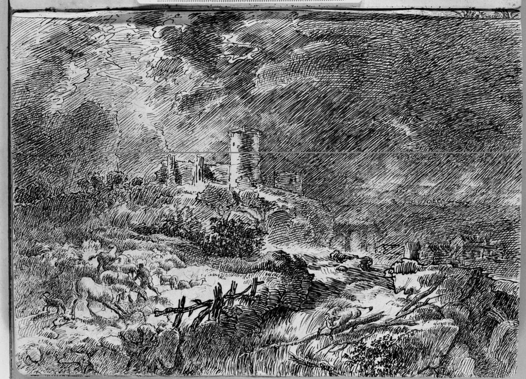 paesaggio rurale (disegno, elemento d'insieme) di Campedelli Ottavio (metà sec. XIX)