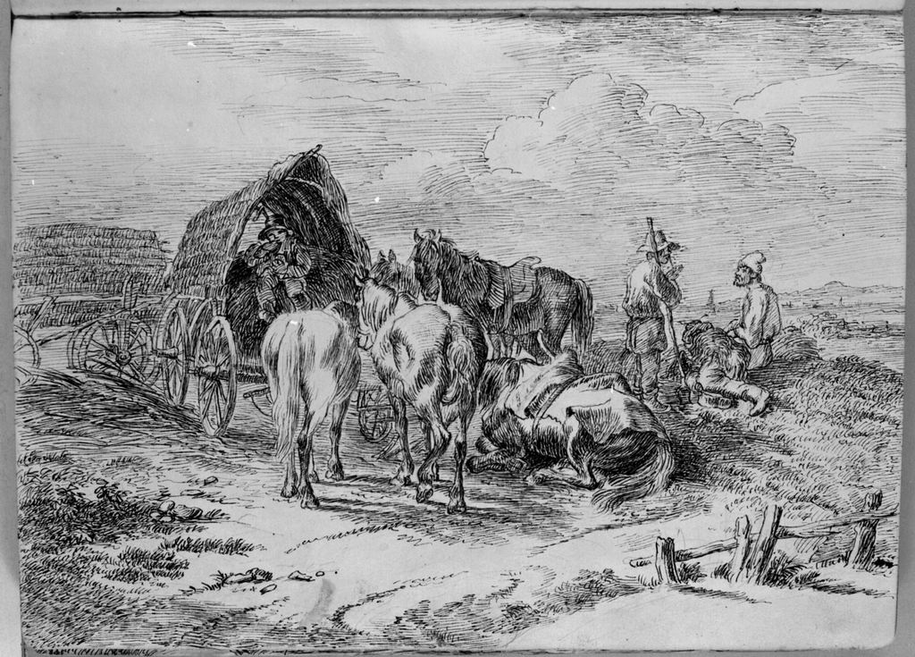 paesaggio rurale (disegno, elemento d'insieme) di Campedelli Ottavio (metà sec. XIX)