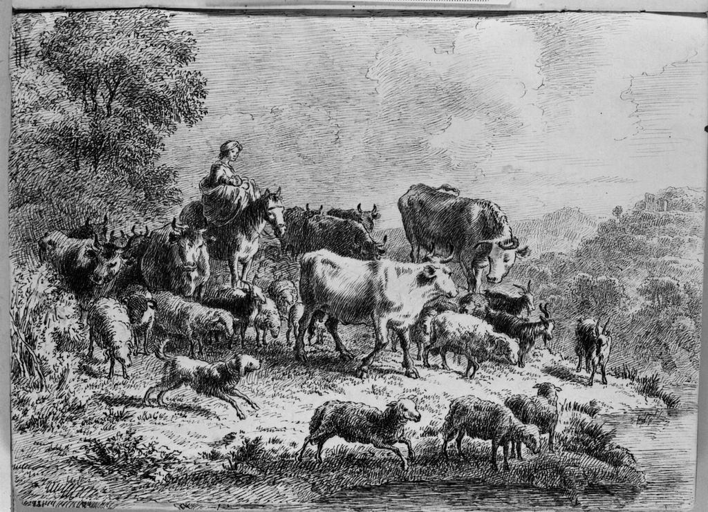 paesaggio rurale (disegno, elemento d'insieme) di Campedelli Ottavio (metà sec. XIX)