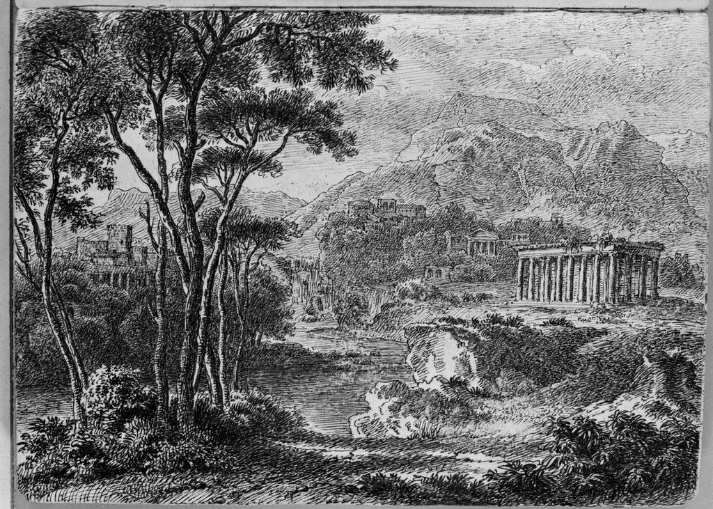 paesaggio montano (disegno, elemento d'insieme) di Campedelli Ottavio (metà sec. XIX)