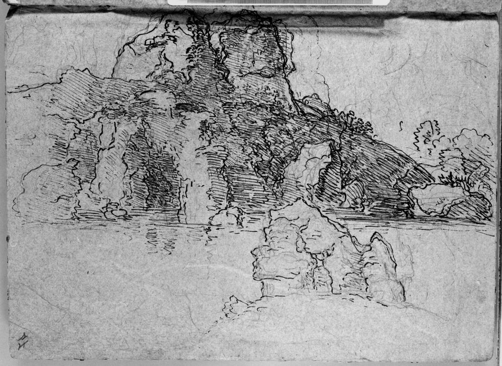 paesaggio roccioso (disegno, elemento d'insieme) di Campedelli Ottavio (metà sec. XIX)