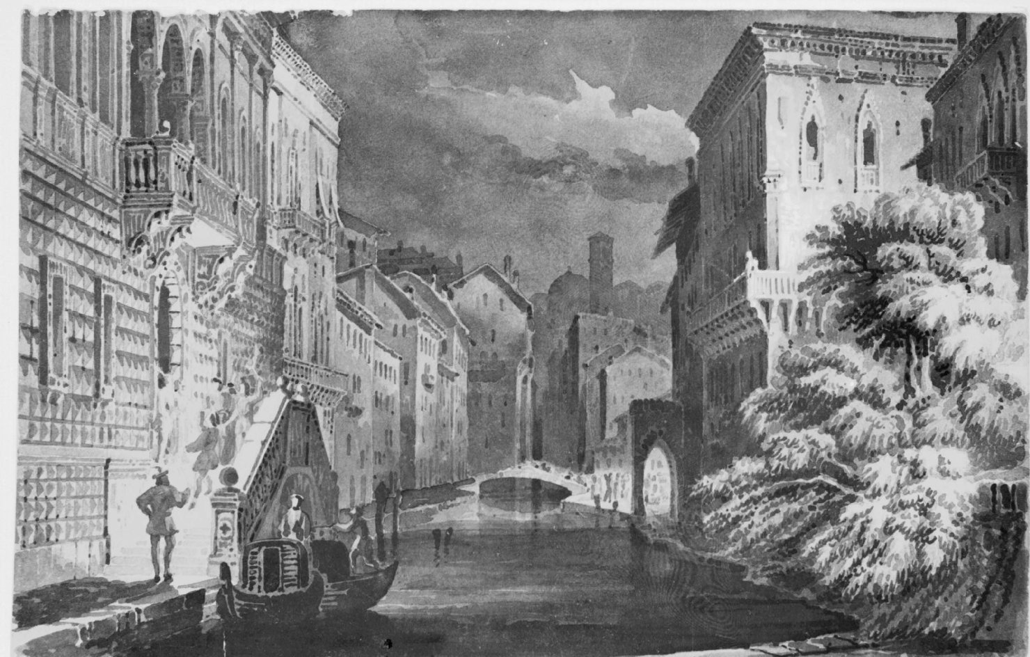 Venezia, Veduta notturna di Venezia (disegno) di Basoli Antonio (secondo quarto sec. XIX)