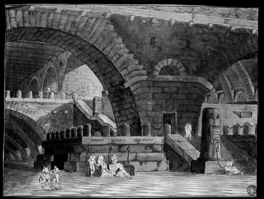 Veduta di carcere (disegno) di Basoli Antonio (maniera) (metà sec. XIX)
