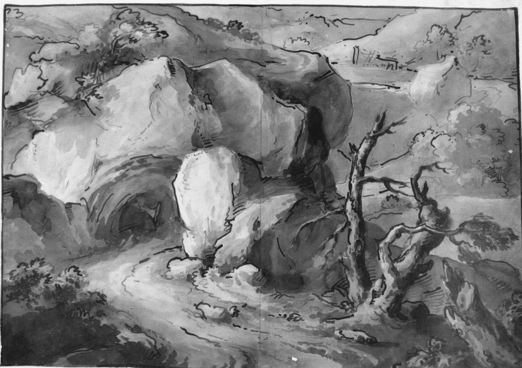 Paesaggio roccioso (disegno) di Basoli Antonio (prima metà sec. XIX)