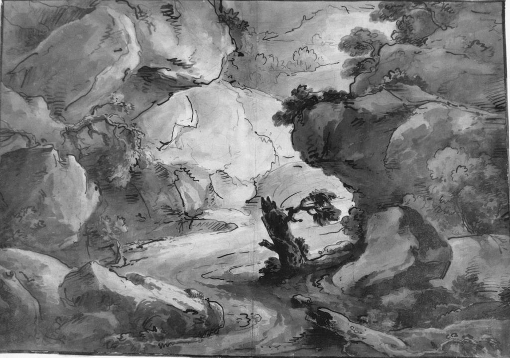 Paesaggio roccioso (disegno) di Basoli Antonio (prima metà sec. XIX)