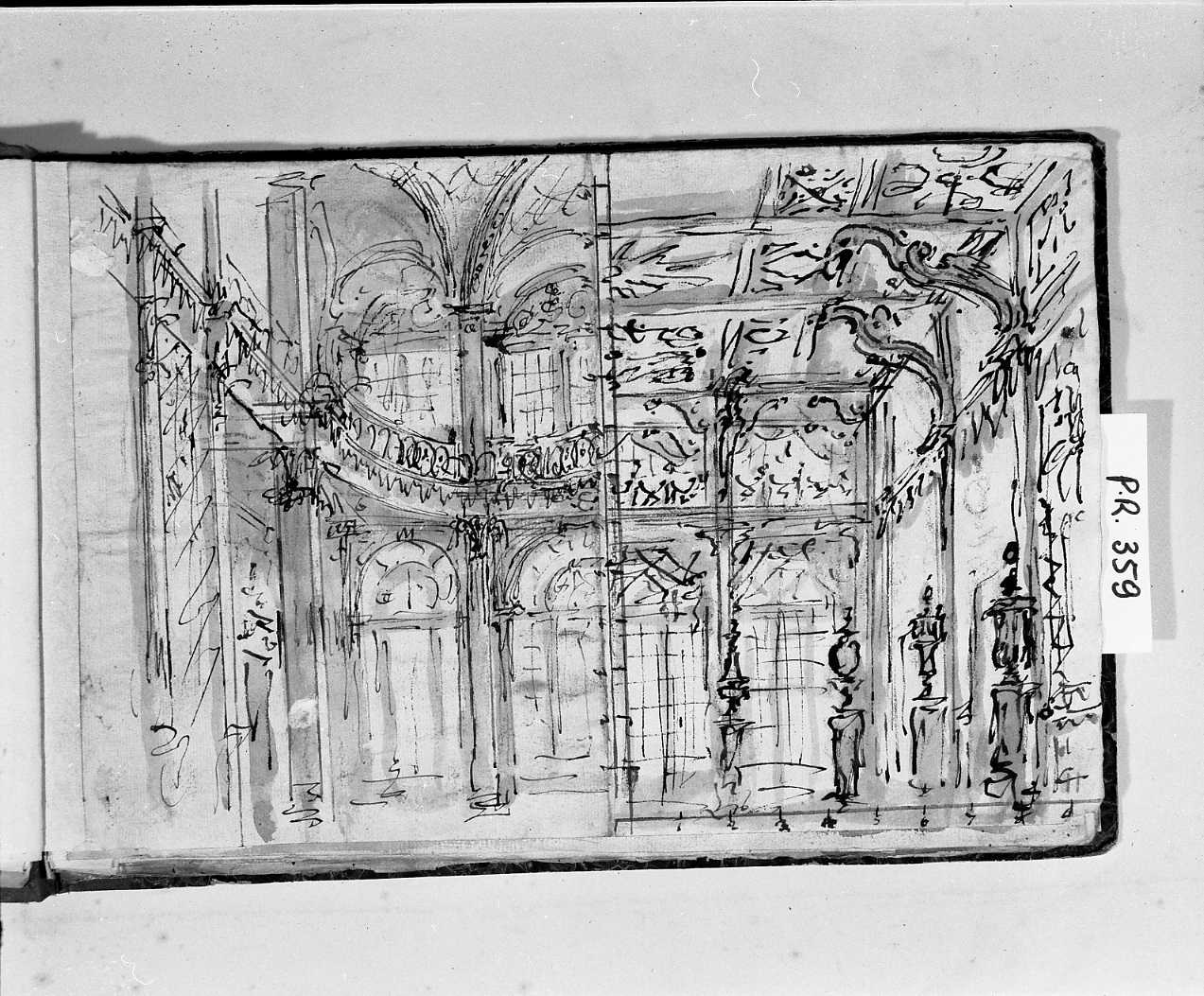 due schizzi per reggia in stile esotico (disegno, elemento d'insieme) di Galliari Fabrizio (attribuito) (seconda metà sec. XVIII)