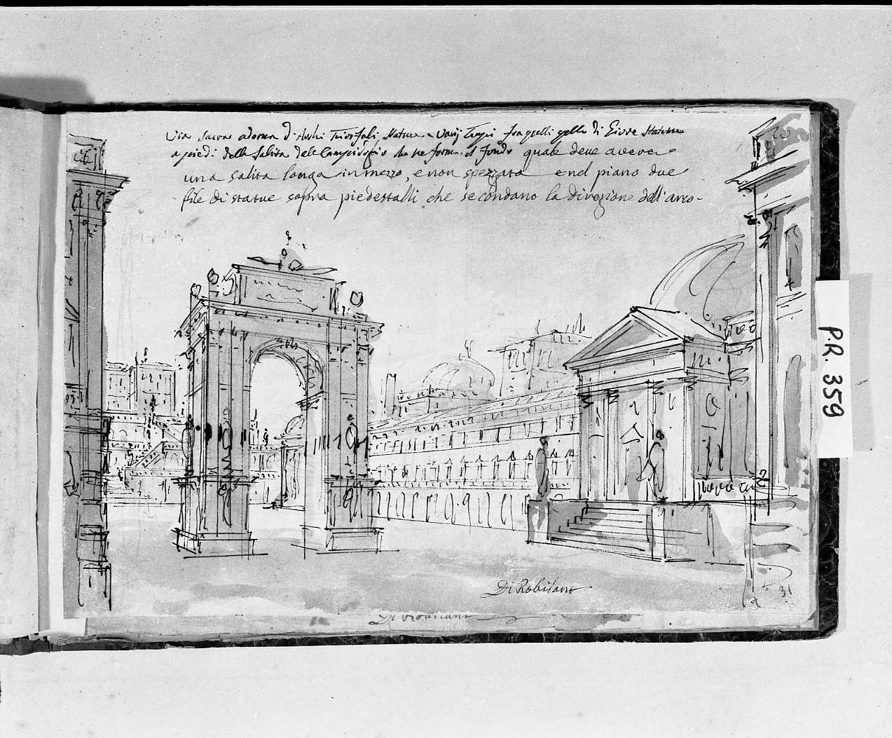 arco trionfale, templi, Campidoglio (disegno, elemento d'insieme) di Galliari Fabrizio (attribuito) (sec. XVIII)