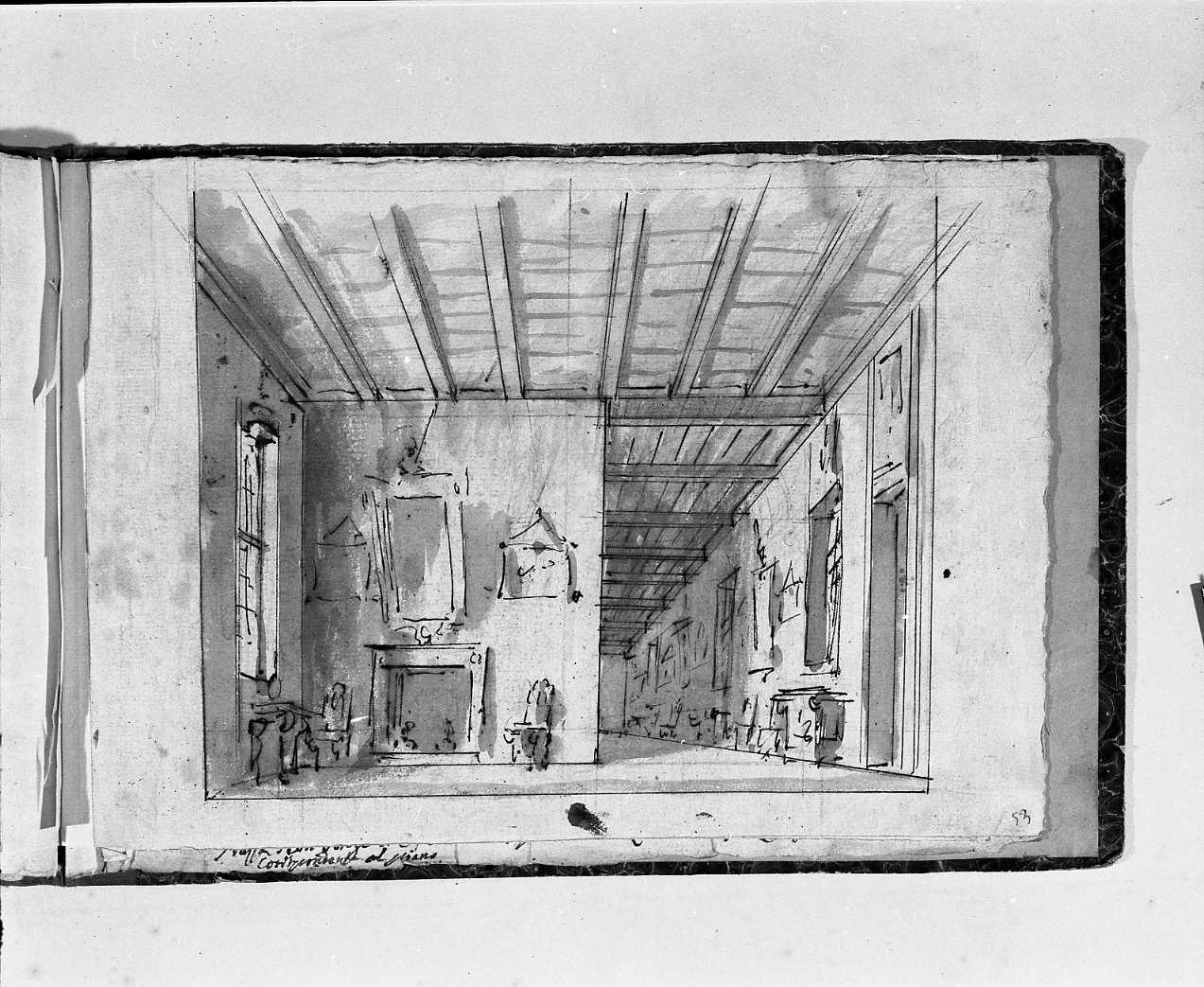 camera (disegno, elemento d'insieme) di Galliari Fabrizio (attribuito) (seconda metà sec. XVIII)