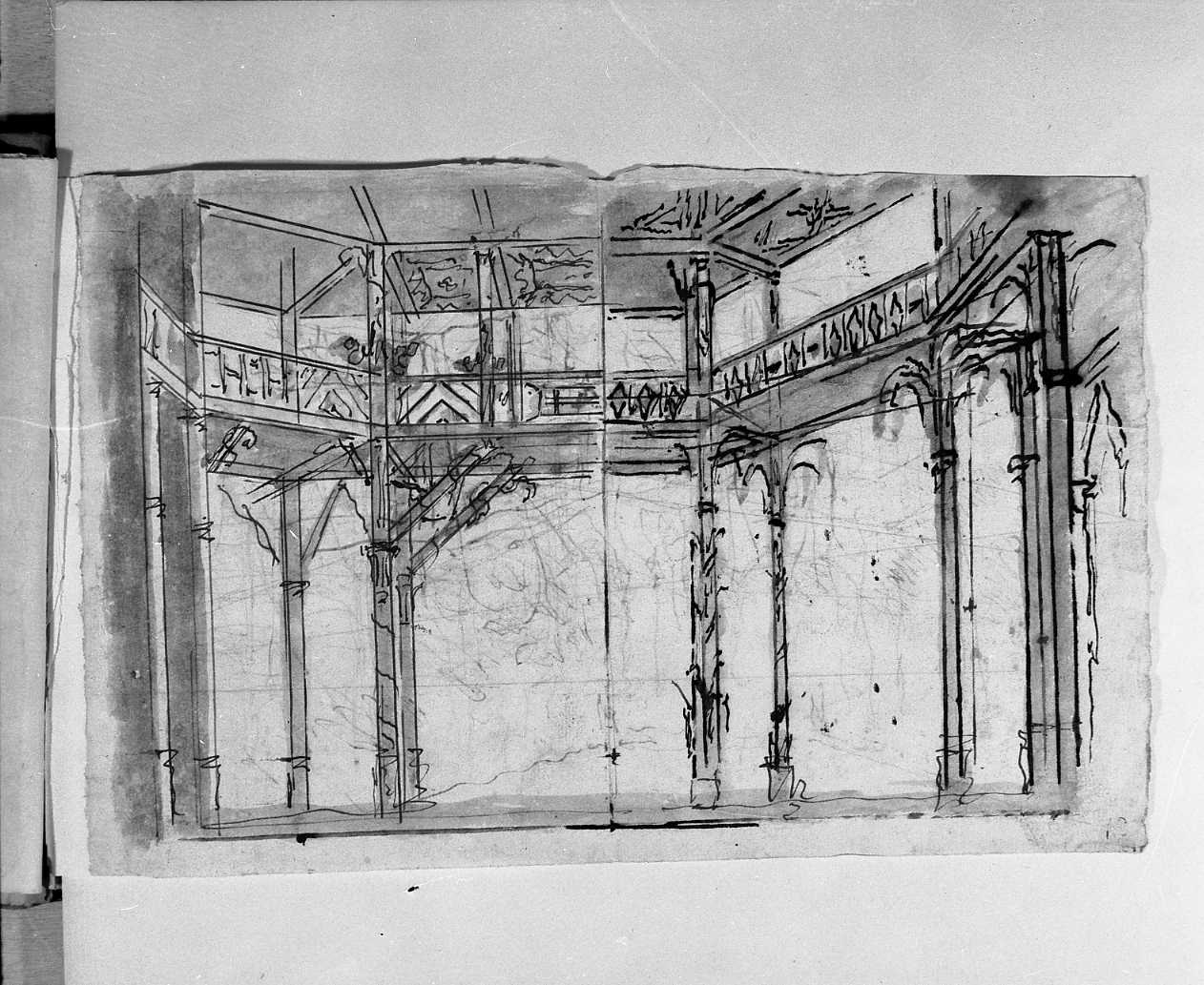 due schizzi di loggiato/ paesaggio esotico (?) (disegno, elemento d'insieme) di Galliari Fabrizio (attribuito) (sec. XVIII)