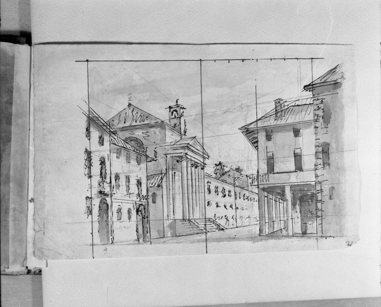 case e strade (disegno, elemento d'insieme) di Galliari Fabrizio (attribuito) (seconda metà sec. XVIII)