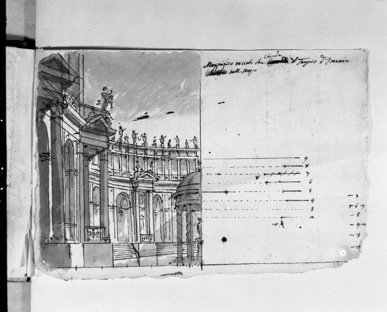 parte del colonnato che chiude il tempio d'Imeneo (disegno, elemento d'insieme) di Galliari Fabrizio (attribuito) (seconda metà sec. XVIII)