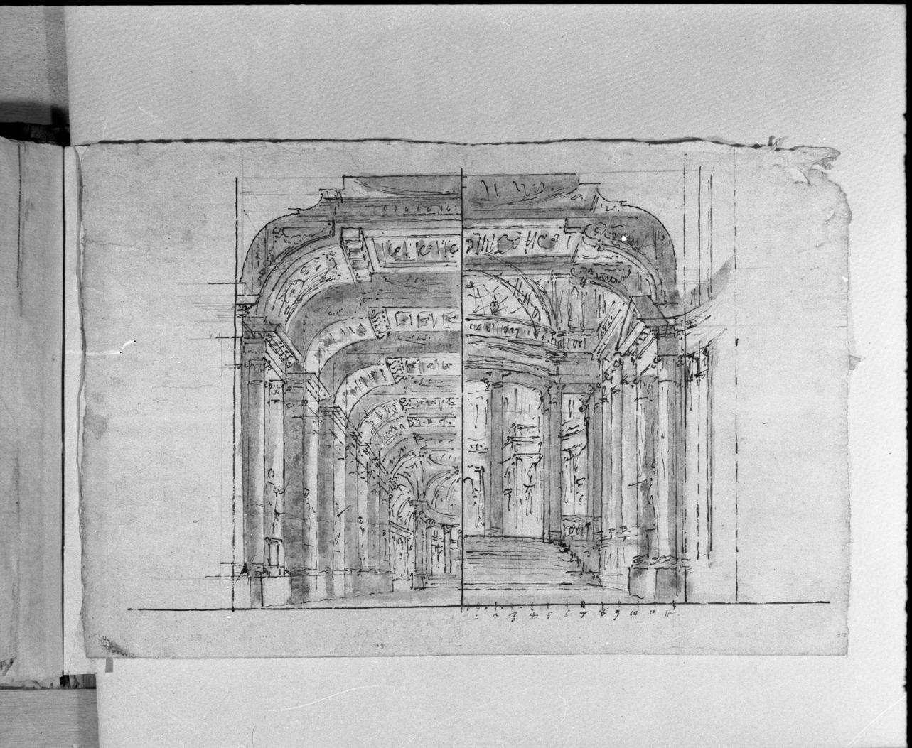due schizzi di galleria (disegno, elemento d'insieme) di Galliari Fabrizio (attribuito) (seconda metà sec. XVIII)