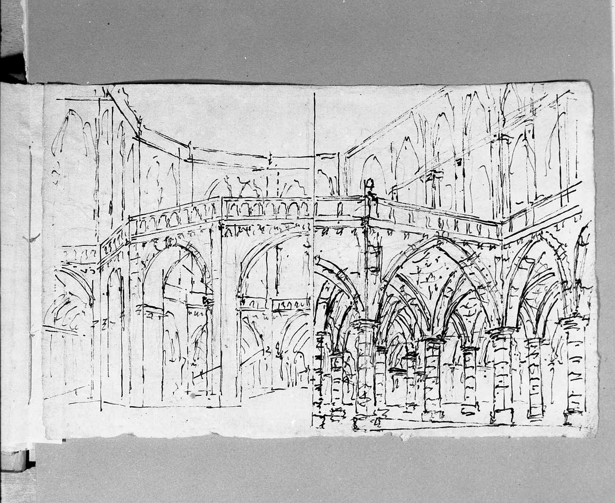 due schizzi di cortile gotico (disegno, elemento d'insieme) di Galliari Fabrizio (attribuito) (sec. XVIII)