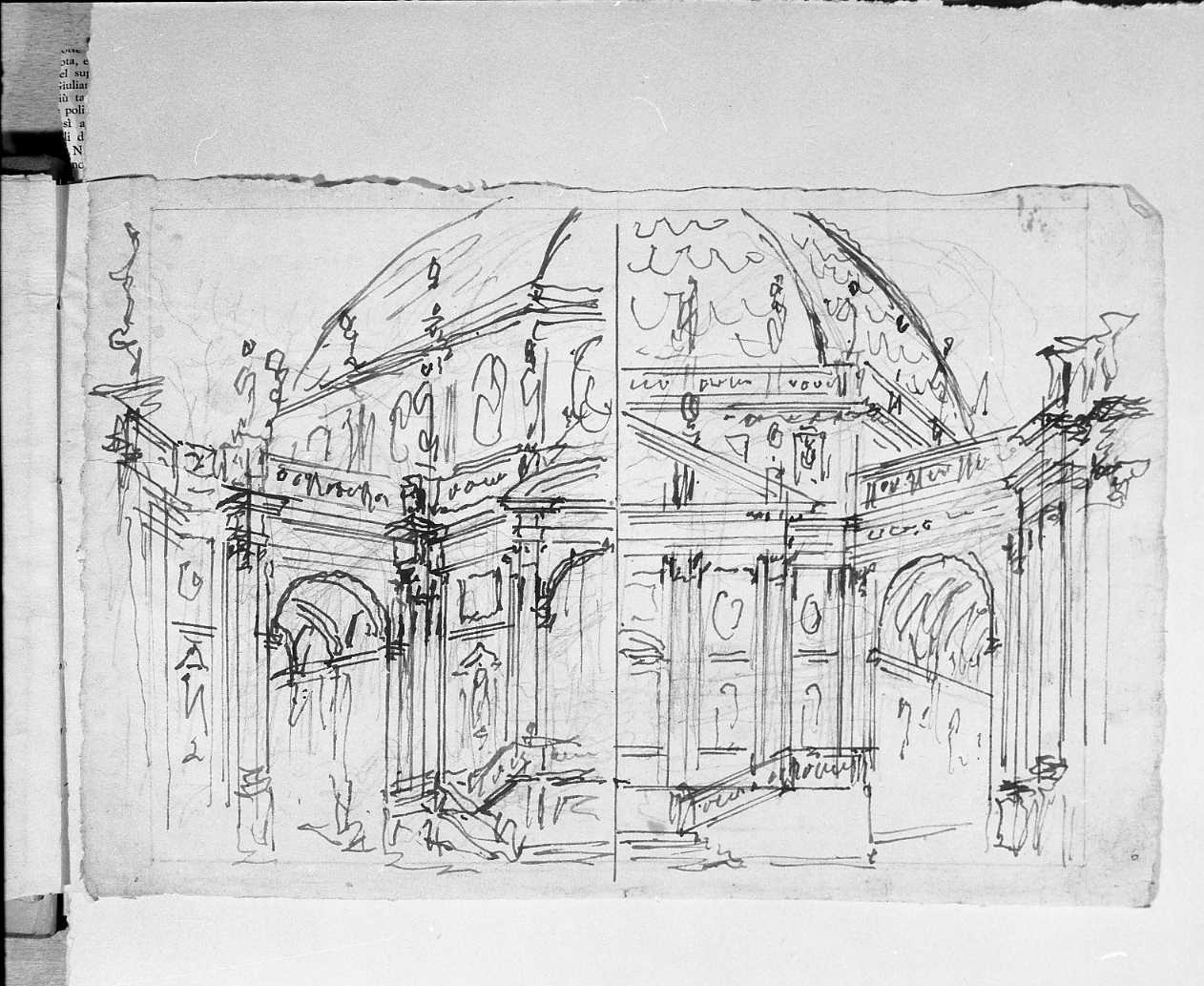 due schizzi di tempio (disegno, elemento d'insieme) di Galliari Fabrizio (attribuito) (sec. XVIII)