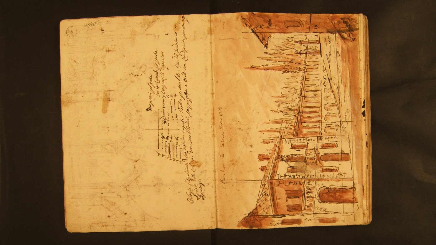 case rustiche con giardino (disegno, elemento d'insieme) di Galliari Fabrizio (attribuito) (sec. XVIII)