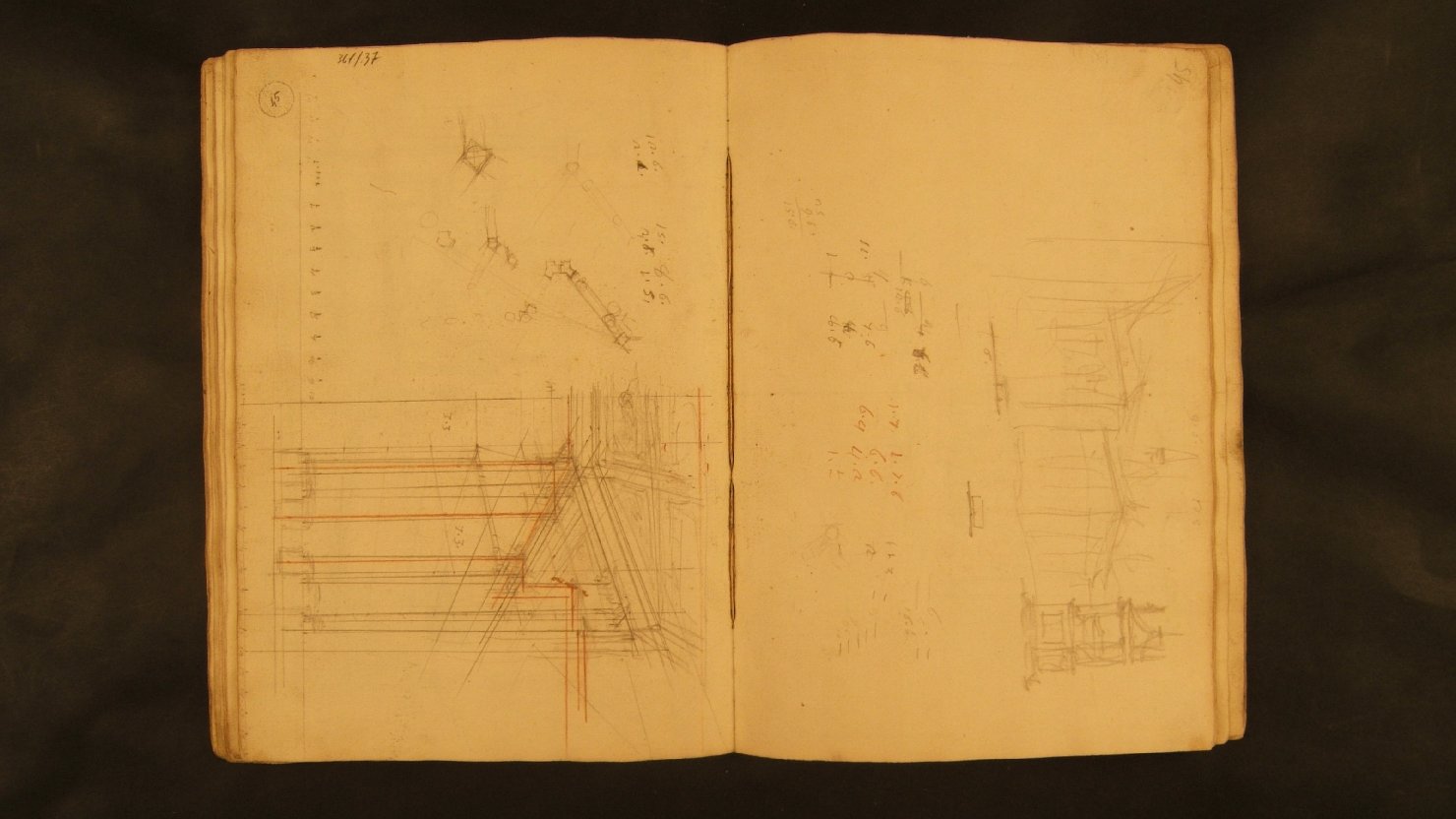 schizzo di città e misure varie/ schizzo di atrio (disegno, elemento d'insieme) di Galliari Gaspare (attribuito) (sec. XVIII)