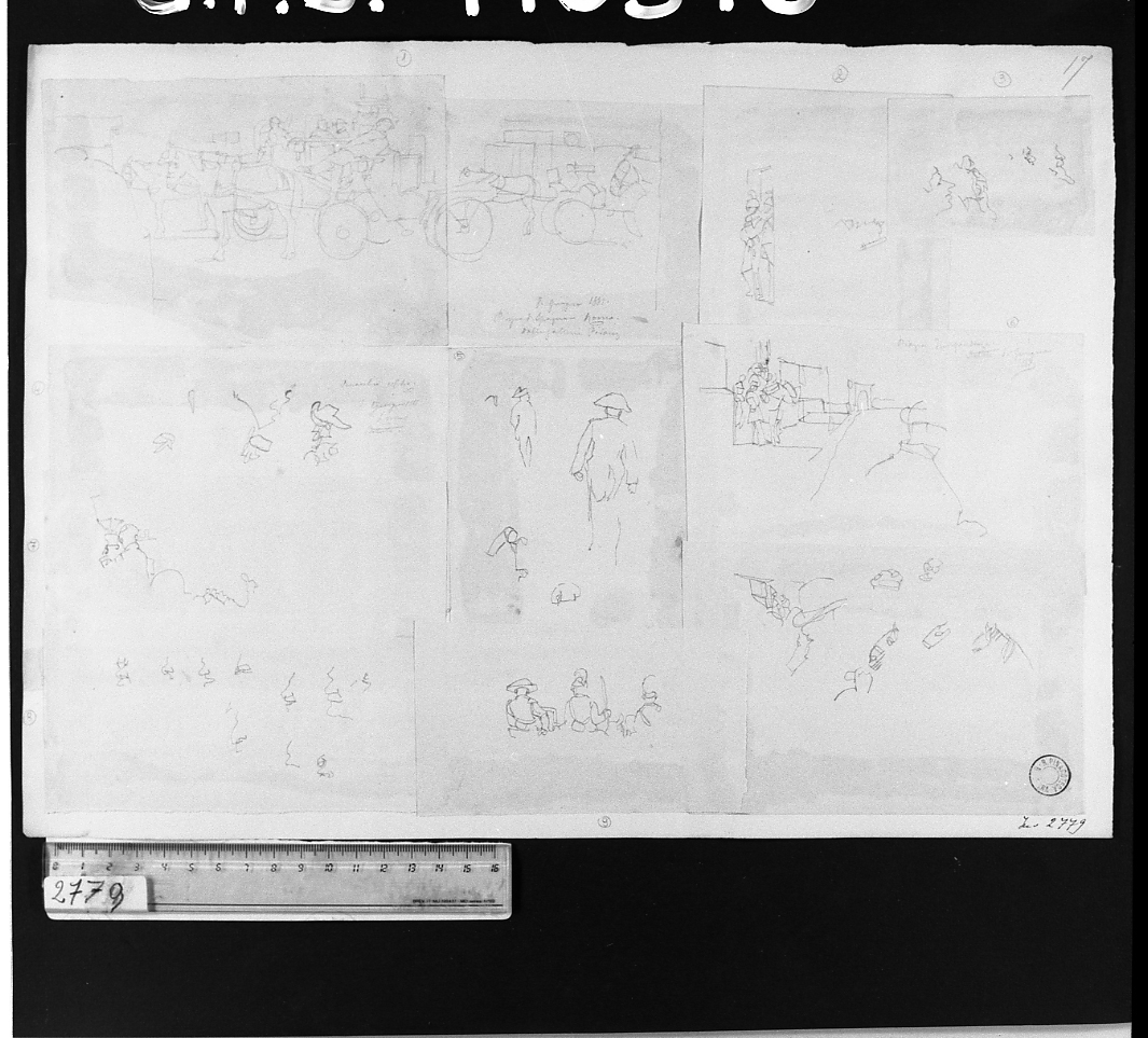 studi di figure (disegno, elemento d'insieme) di Serra Lugi (seconda metà sec. XIX)