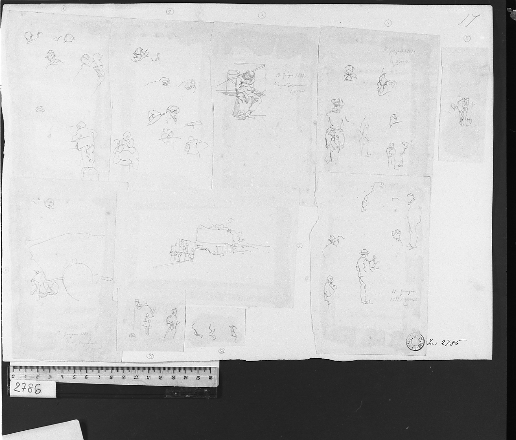 studi di figura (disegno, elemento d'insieme) di Serra Lugi (seconda metà sec. XIX)