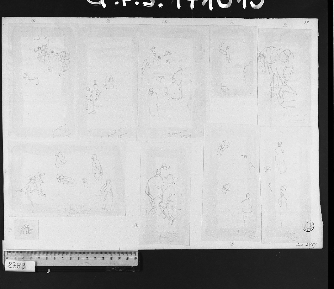 studi di figura (disegno, elemento d'insieme) di Serra Lugi (seconda metà sec. XIX)