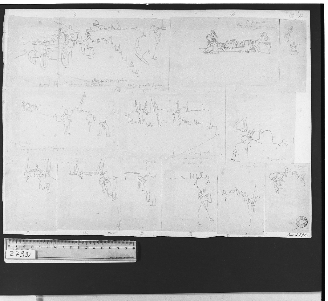 studi di figure con bandiera (disegno, elemento d'insieme) di Serra Lugi (seconda metà sec. XIX)