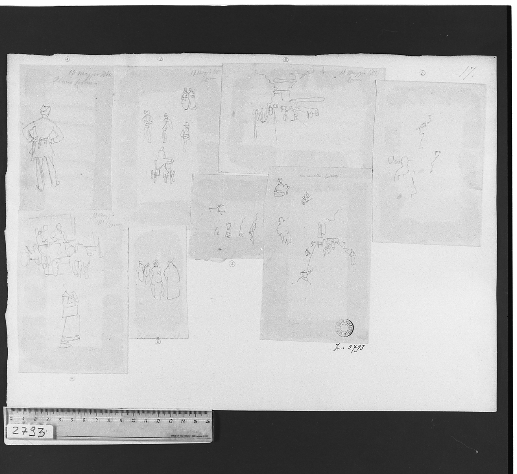 studi di figure in strada (disegno, elemento d'insieme) di Serra Lugi (seconda metà sec. XIX)
