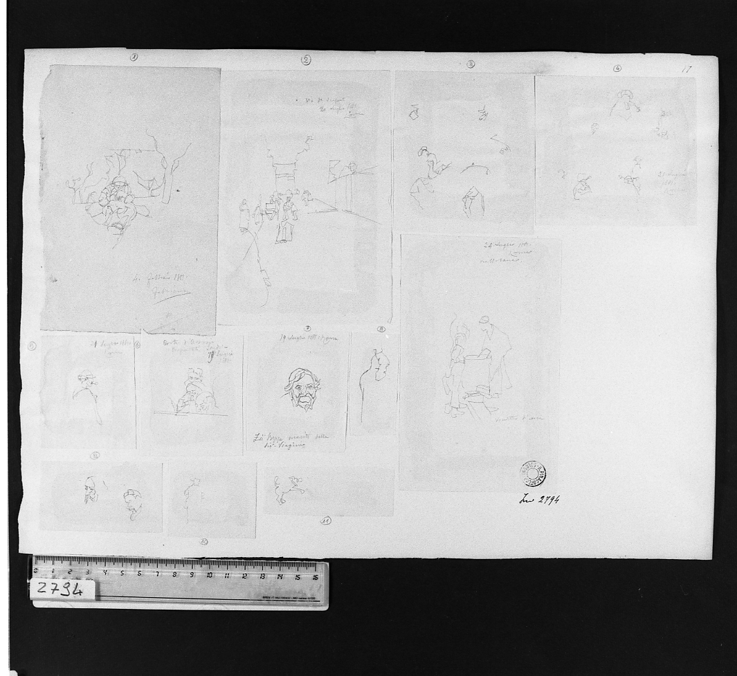 studio di figure (disegno, elemento d'insieme) di Serra Lugi (seconda metà sec. XIX)