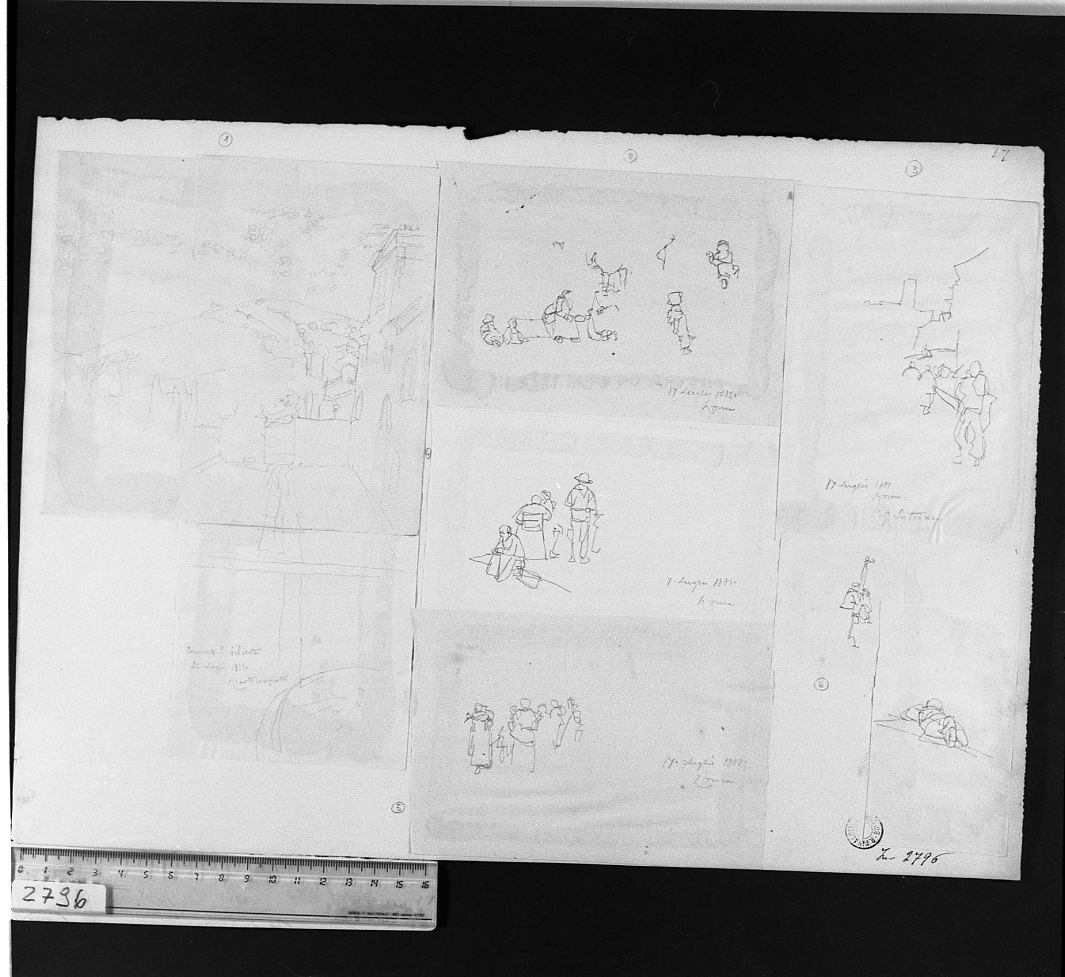 studi di figura in esterno (disegno, elemento d'insieme) di Serra Lugi (seconda metà sec. XIX)