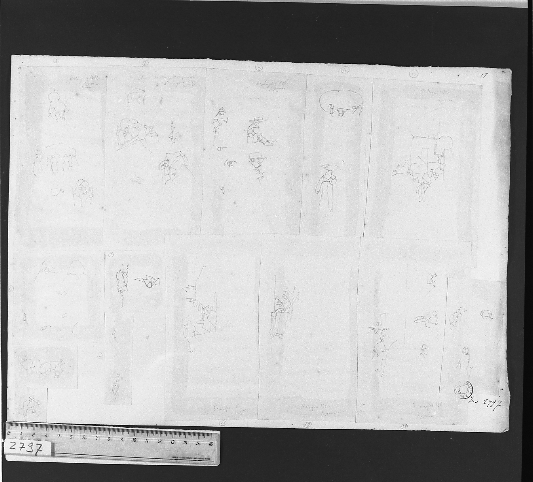 studi di figura (disegno, elemento d'insieme) di Serra Lugi (seconda metà sec. XIX)