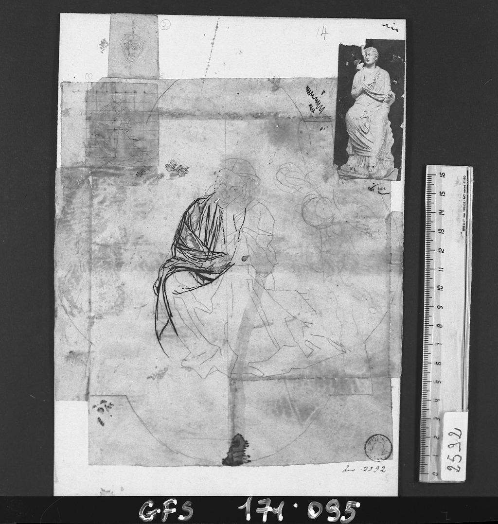 figura di donna seduta (disegno, elemento d'insieme) di Serra Lugi (sec. XIX)