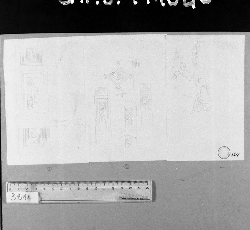 studi di figura; studi di motivi decorativi (disegno, insieme) di Serra Lugi (seconda metà sec. XIX)