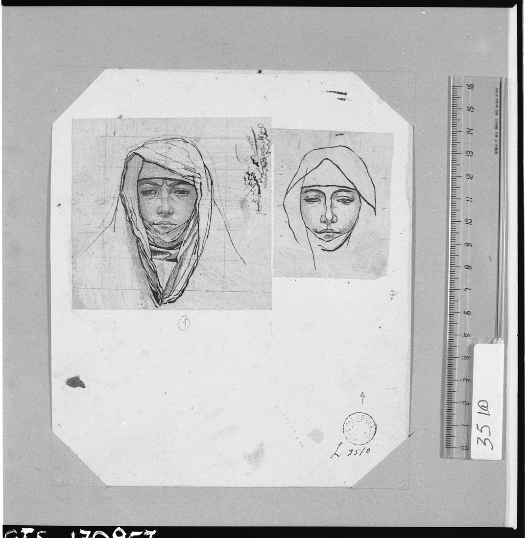 studio di testa femminile (disegno, insieme) di Serra Lugi (sec. XIX)