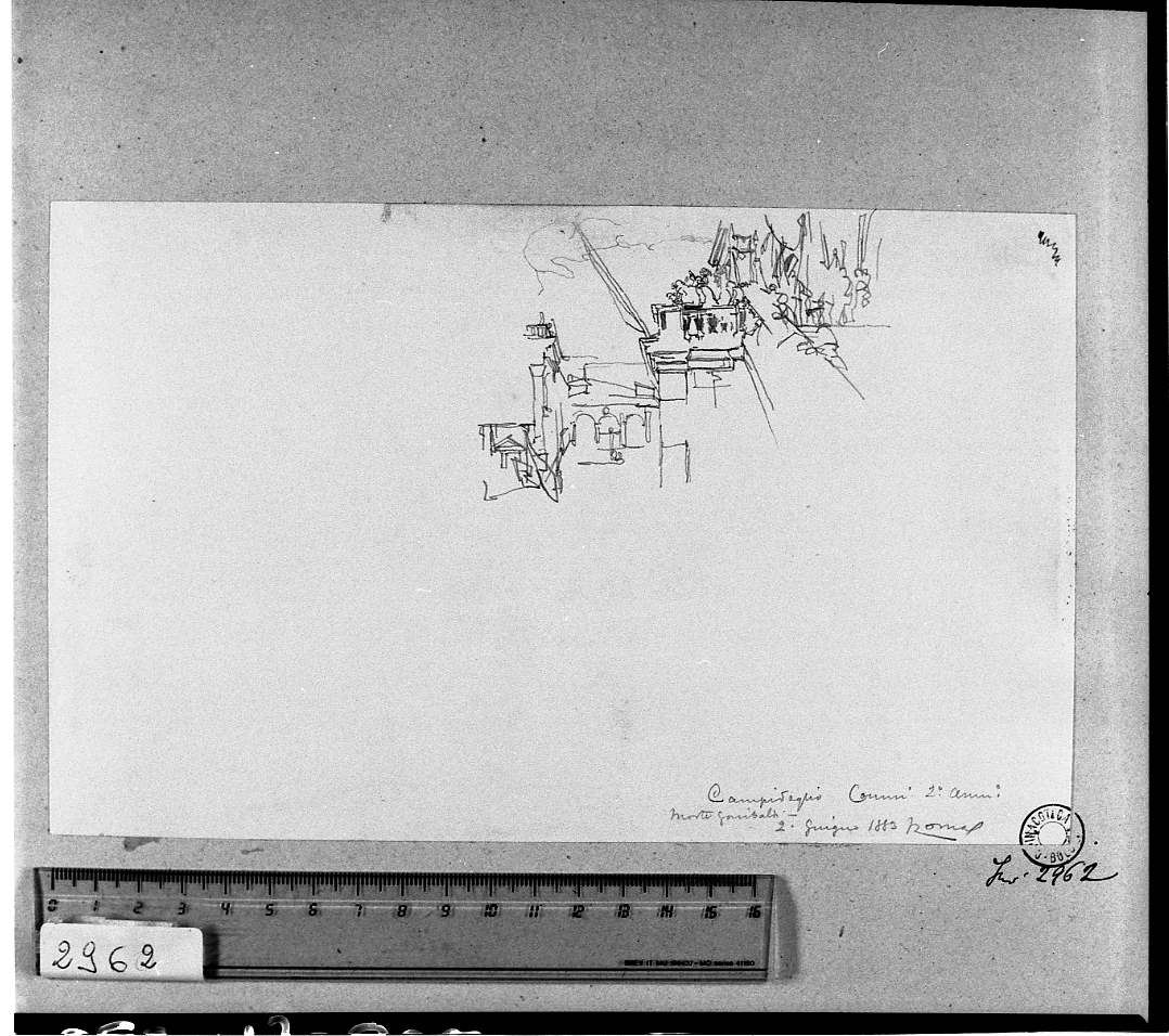 veduta di città con figure (disegno) di Serra Lugi (sec. XIX)