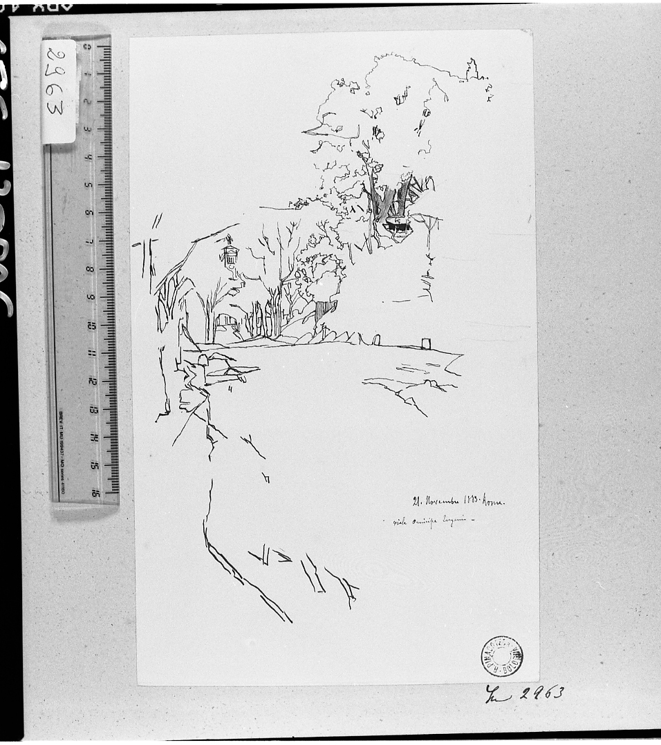 veduta con viale (disegno) di Serra Lugi (sec. XIX)