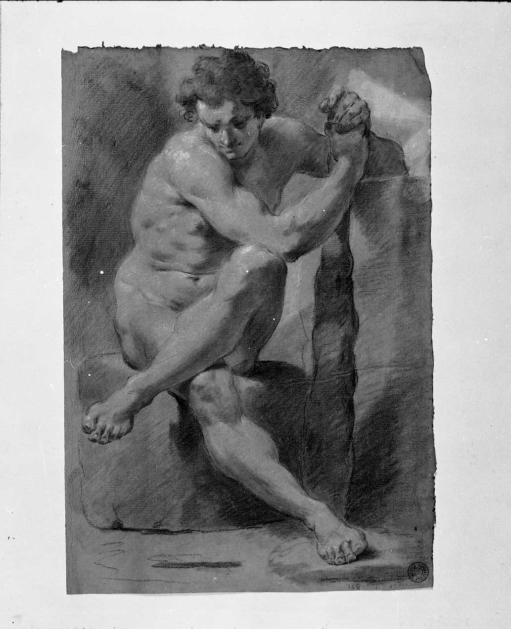 figura virile nuda seduta (disegno, opera isolata) di Gottarelli Angelo (attribuito) (secc. XVIII/ XIX)