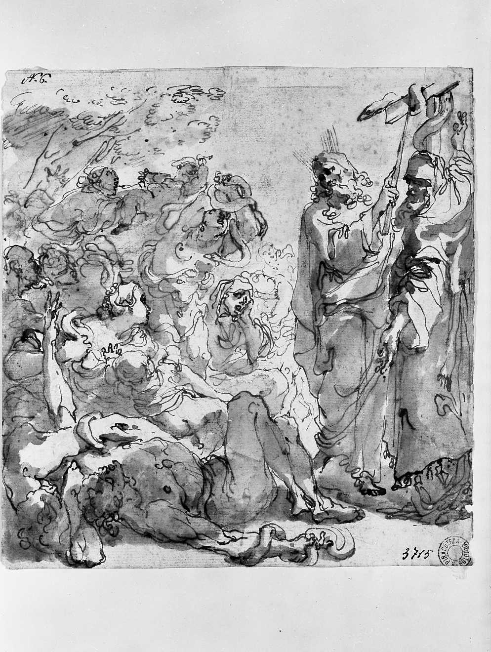 Mosè e il serpente di bronzo (disegno, opera isolata) di Gandolfi Gaetano (secc. XVIII/ XIX)