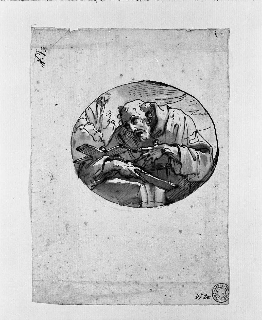 vecchio monaco con Crocifisso (disegno, opera isolata) di Gandolfi Ubaldo (attribuito) (sec. XVIII)