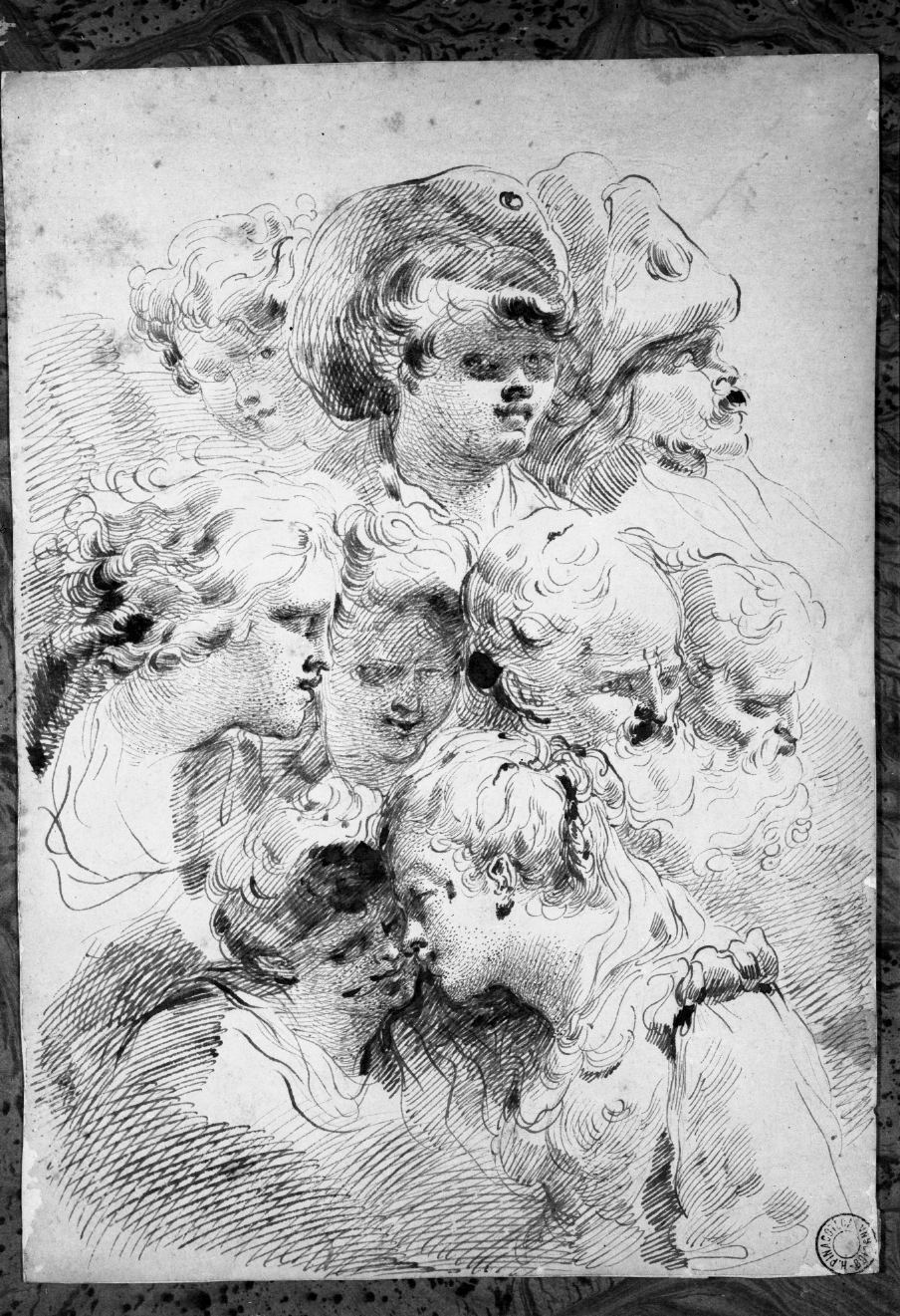 studio di nove teste (disegno, opera isolata) di Gandolfi Gaetano (attribuito) (fine sec. XVIII)